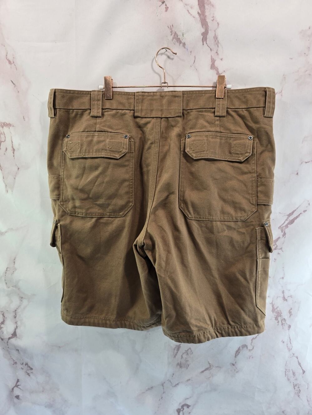 Duluth Shorts Mens 40 Brown Firehose Cargo 10 Inch Cotton Camp Bermuda